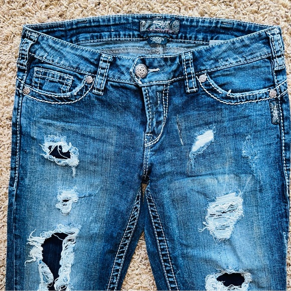 Silver Jeans Stylish Blue Denim Skinny Jeans Distressed 31 X 33 Women’s - Picture 3 of 12